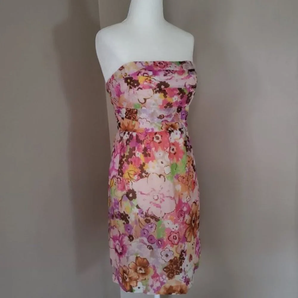 J. Crew Floral Watercolor Strapless Dress Size 0 - Picture 5 of 8